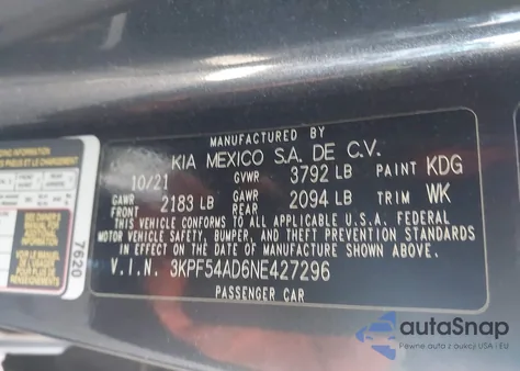 2022 Kia Forte Gt-Line из США, поврежденный, VIN 3KPF54AD6NE427296